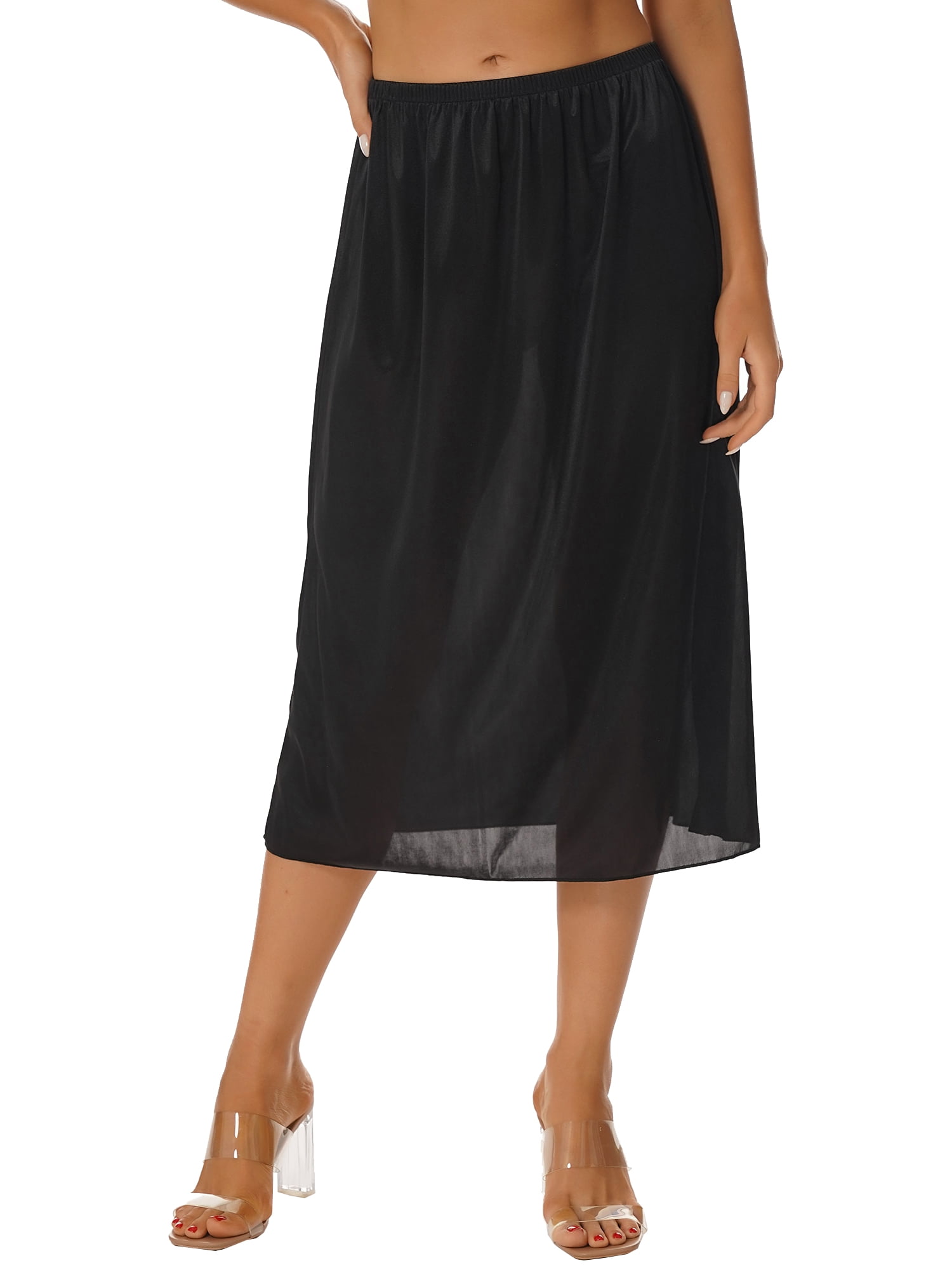 Haitryli Women's Half Slips Underskirts Long Satin Slip Skirt Petticoat ...