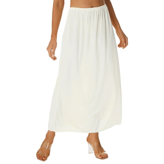 Haitryli Women's Half Slips Underskirts Long Satin Slip Skirt Petticoat for under Dress Mid Elastic 90cm White 3XL