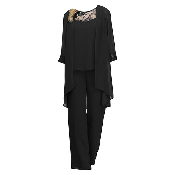 Haitryli Women's Lace-Chiffon 3-Piece Mother of The Bride Outfit Cocktail Party Evening Gown Black 5XL