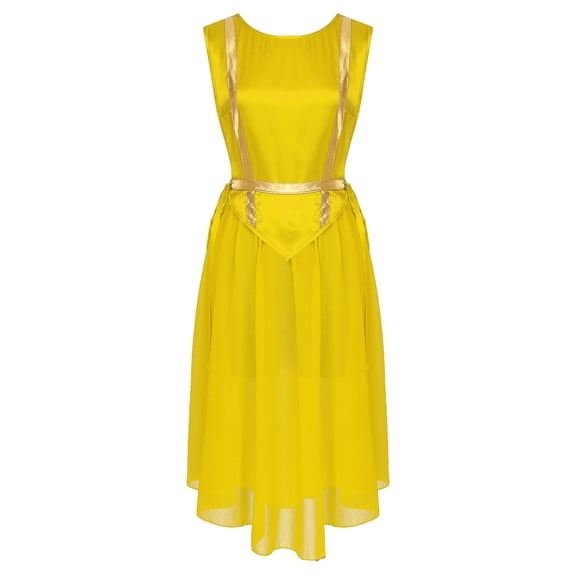 Haitryli Women's Layered Chiffon Praise Dance Dress Tunic Overlay Worship Liturgical Choir Dancewear Yellow S