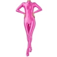 thumbnail image 1 of Haitryli Women's Long Sleeve Glossy Bodystocking Bodysuit Full Body Jumpsuit Unitards Shapewear Bright Pink L, 1 of 4