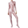 thumbnail image 1 of Haitryli Women's Long Sleeve Glossy Bodystocking Bodysuit Full Body Jumpsuit Unitards Shapewear Light Pink L, 1 of 4