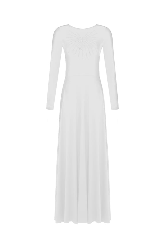 Women's Long Sleeve Praise Dance Dress Glitter Maxi Dress Lyrical Worship Tunic Liturgical Dress White M