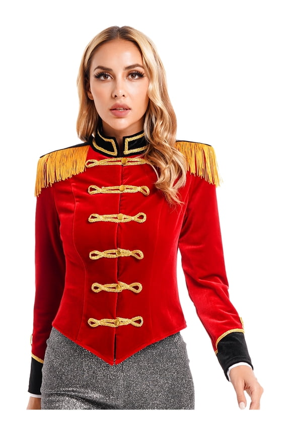 Women's Long Sleeves Velvet Tassel Jacket Coat Tailcoat Party Dress Up for Halloween Red L