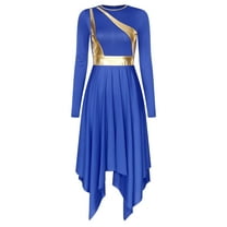 Haitryli Women's Lyrical Praise Dance Dress Long Sleeve Irregular Hem Worship Costume Liturgical Blue XL