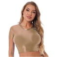 thumbnail image 1 of Haitryli Women's Oil Glossy Workout Crop Tops Fitted Yoga Running Shirts Casual Short Sleeve T-shirt Coffee XL, 1 of 7