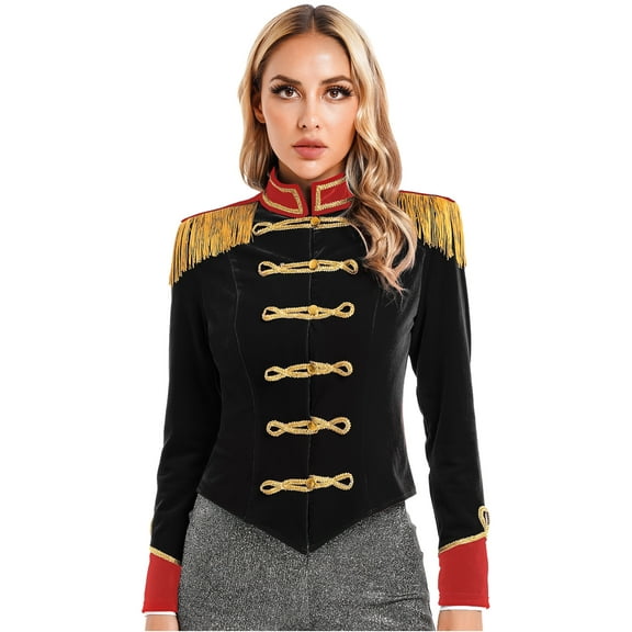 Haitryli Women's Ringmaster Costume Velvet Tassel Victorian Jacket Showman Cosplay Stage Shows Black XL