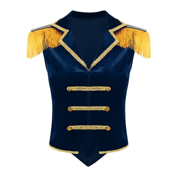 Haitryli Women's Ringmaster Waistcoat Vest Velvet Tuxedo Uniform Halloween Sleeveless Short Jacket Dark Blue L