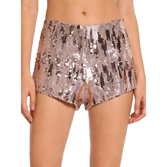 Haitryli Women's Sequin Sparkly Mini Shorts Low Waist Rave Party Hot Pants Night Out Party Bottoms Gold S