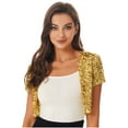 thumbnail image 1 of Haitryli Women's Shiny Sequin Jacket Open Front Short Sleeve Glitter Cropped Blazer Bolero Shrug Gold One Size, 1 of 7