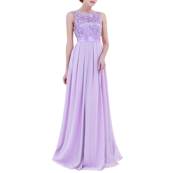 Haitryli Women's Sleeveless Chiffon Bridesmaid Dress Chiffon Lace Wedding Formal Long Evening Party Dress Lavender 16