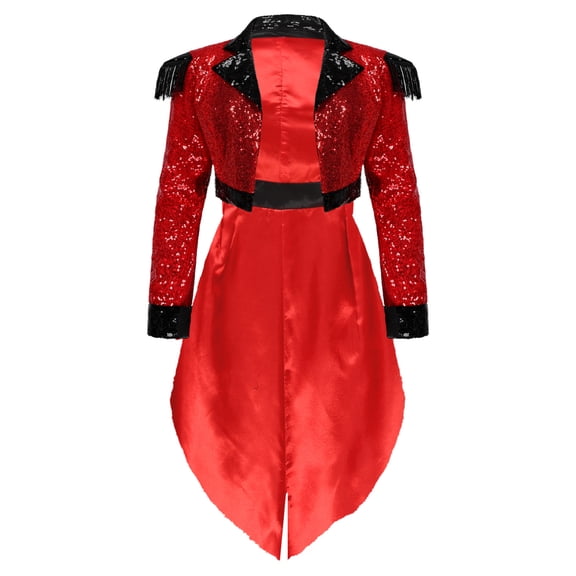 Haitryli Women's Sparkle Sequins Ringmaster Jackets Lion Trainer Halloween Costume Outfits Red M