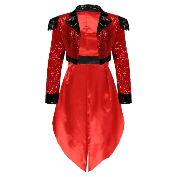 Haitryli Women's Sparkle Sequins Ringmaster Jackets Lion Trainer Halloween Costume Outfits Red S