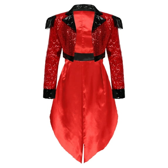 Haitryli Women's Sparkle Sequins Ringmaster Jackets Lion Trainer Halloween Costume Outfits Red XL