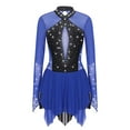 thumbnail image 1 of Haitryli Women's Sparkling Rhinestones Figure Ice Skating Dress Long Sleeve Leotard Dance Outfit Blue XL, 1 of 7