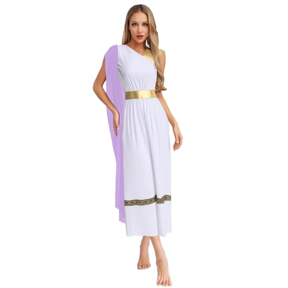 Haitryli Womens Ancient Greek Princess High Waist Tunic Dress Roman Empress Toga Light Purple XL