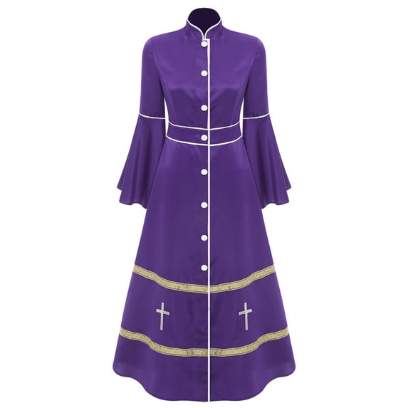 Haitryli Womens Clergy Minister Cassock Robes Pulpit Liturgical Vestments Church Pastor Robe Purple 3XL