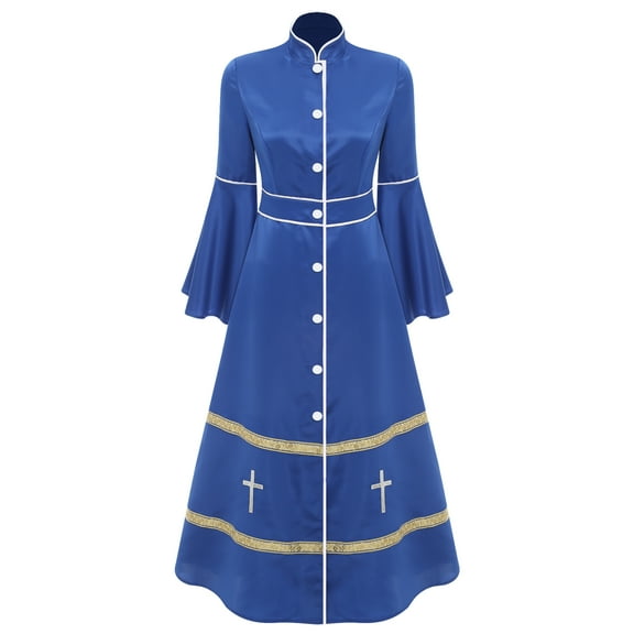Haitryli Womens Clergy Minister  Cassock Robes Pulpit Liturgical Vestments Church Pastor Robe Royal Blue M