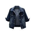 thumbnail image 1 of Haitryli Womens Denim Jacket Crop Style 3/4 Sleeve Button Up Slim Fit Jean Jacket Coat Outwear Dark Blue M, 1 of 3
