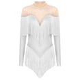 thumbnail image 1 of Haitryli Womens Fringe Latin Dance Leotard Rhinestones Bodysuit Dress for Stage Performance Outfit White M, 1 of 5