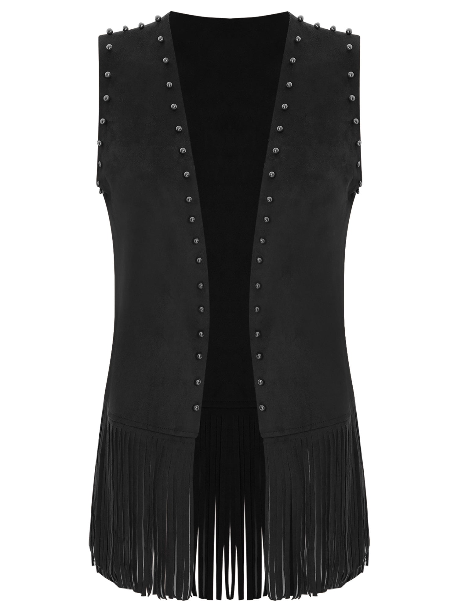Haitryli Womens Fringe Vest Jacket Faux Suede Rivets Western Vest ...