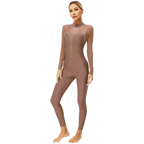Haitryli Womens Full Body Long Sleeve Unitard One Piece Gymnastic Leotard Ballet Dance Bodysuit Dusty Pink XL