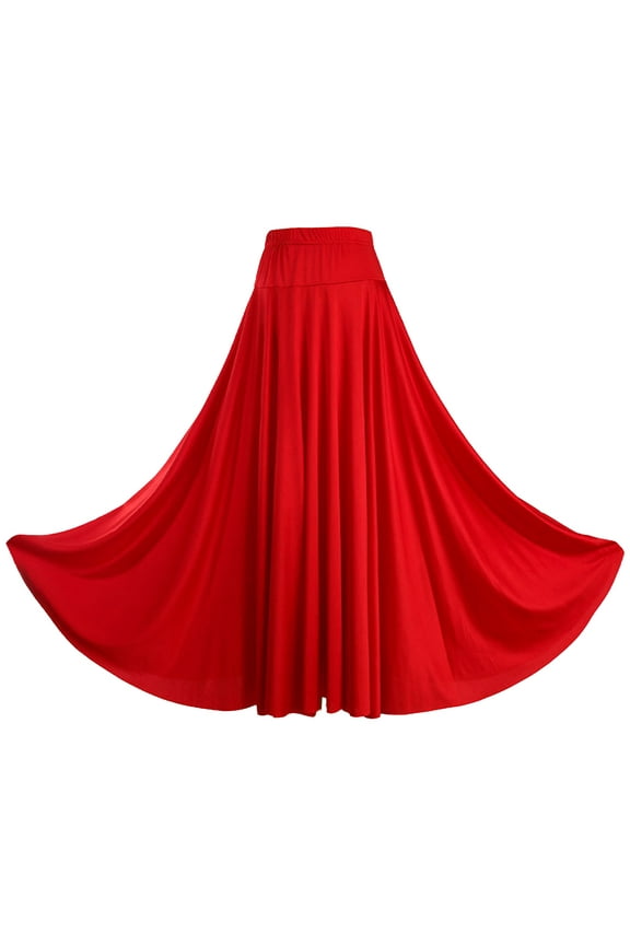Womens Long Full Circle Ballroom Dance Skirt Ruffle Dancewear Flamenco Performance Costume Red XXL