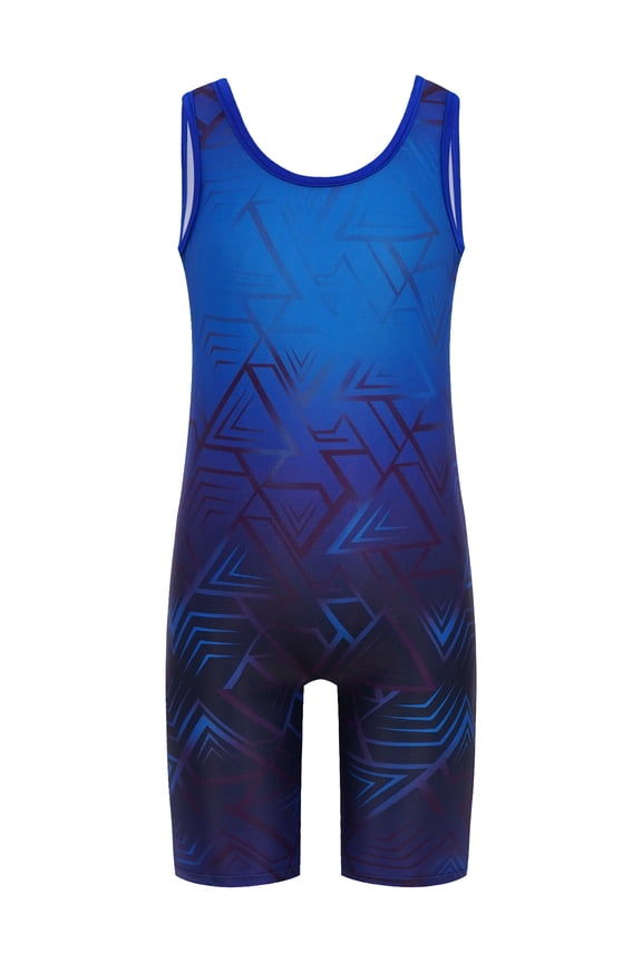 Wrestling Singlets For Boys Geometric Printed Sleeveless Sport Jumpsuit Powerlifting Uniform Blue 14