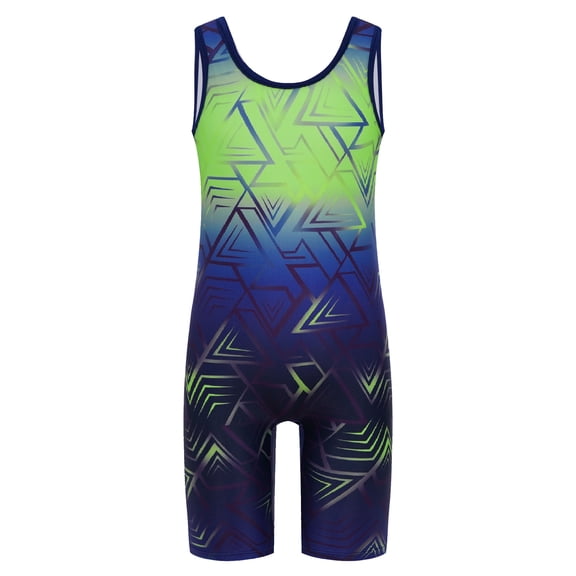 Haitryli Wrestling Singlets For Boys Geometric Printed Sleeveless Sport Jumpsuit Powerlifting Uniform Fluorescent Green 6