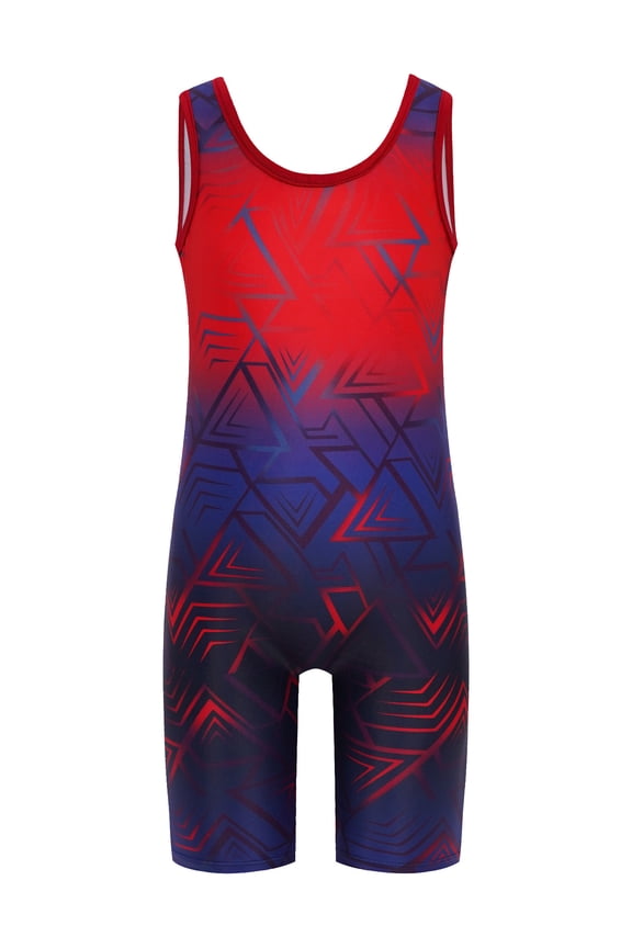 Wrestling Singlets For Boys Geometric Printed Sleeveless Sport Jumpsuit Powerlifting Uniform Red 8