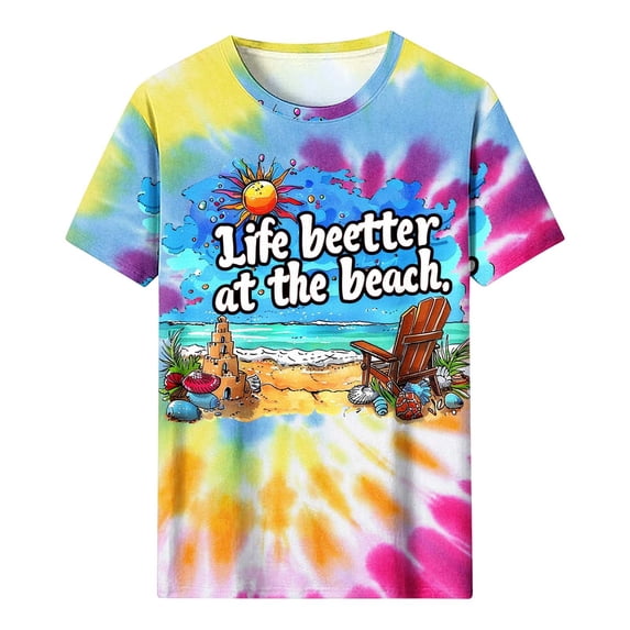 Haivin Beach Print T-Shirt for Men and Women, Lightweight Round Neck Short Sleeve Top, Casual Vacation Shirt for Summer and Travel
