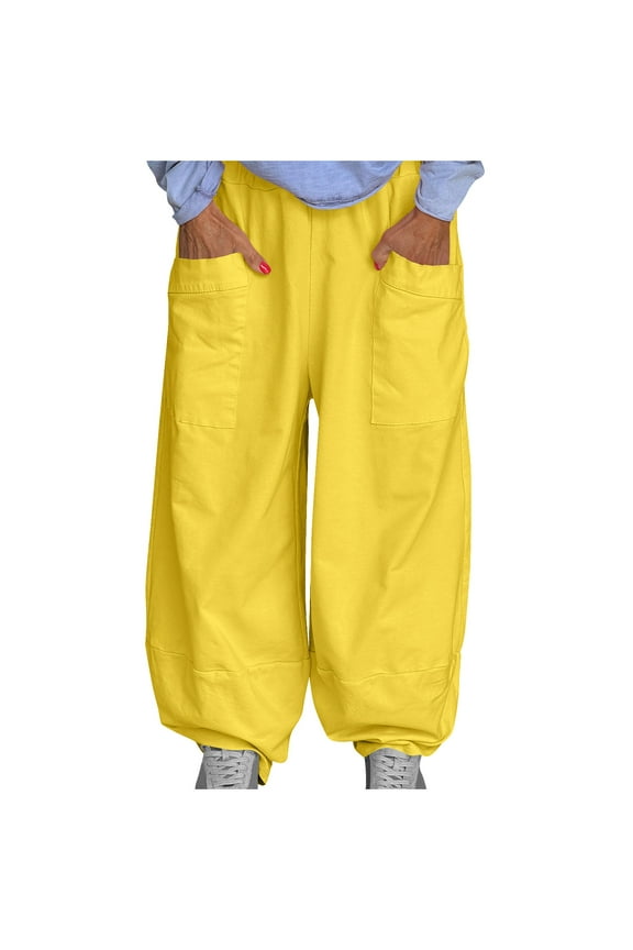 Casual Wide-Leg Pants for Woman, Solid Color with Pockets and Elastic Waistband, Comfort Fit for Daily Wear and Lounge