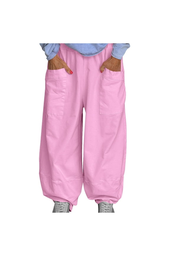 Casual Wide-Leg Pants for Woman, Solid Color with Pockets and Elastic Waistband, Comfort Fit for Daily Wear and Lounge
