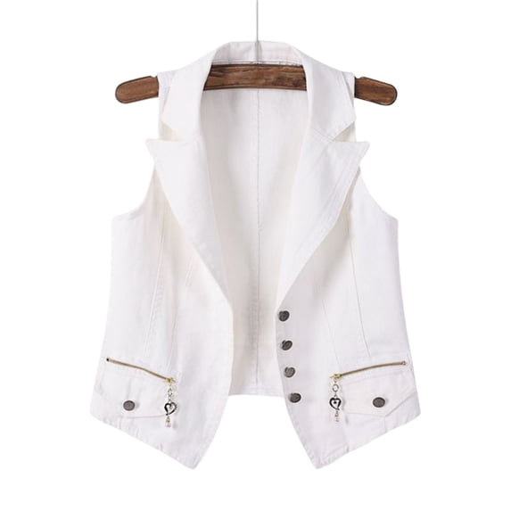 Haivin Denim Vest for Women, Solid Color Button-Down Lapel Collar Sleeveless Design, Casual Soft Denim Style for Daily Wear and Leisure Activities