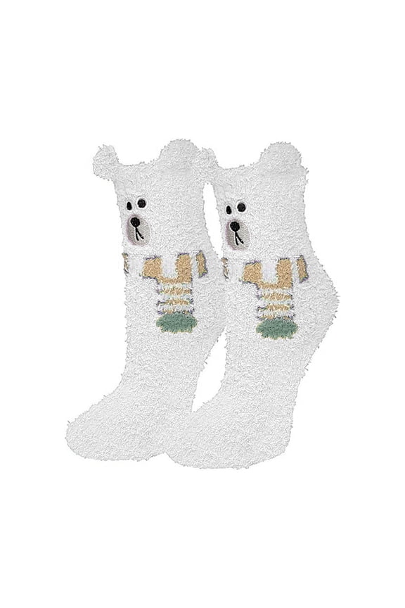 Fleece Socks Three-dimensional Ear Scarves Teddy Bear Socks That Do Not Hair Half Flannel Socks Warm And Thick Floor Socks