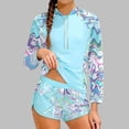 thumbnail image 1 of Haivin Girls Surf Swimsuit Set, Wave Print Long Sleeve with Sun Protection Shorts, Sport and Conservative for Beach, Swimming and Surfing, 1 of 6