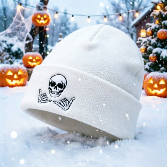 Haivin Halloween Horror Skull Series Embroidered Knit Beanie Hat for Adults