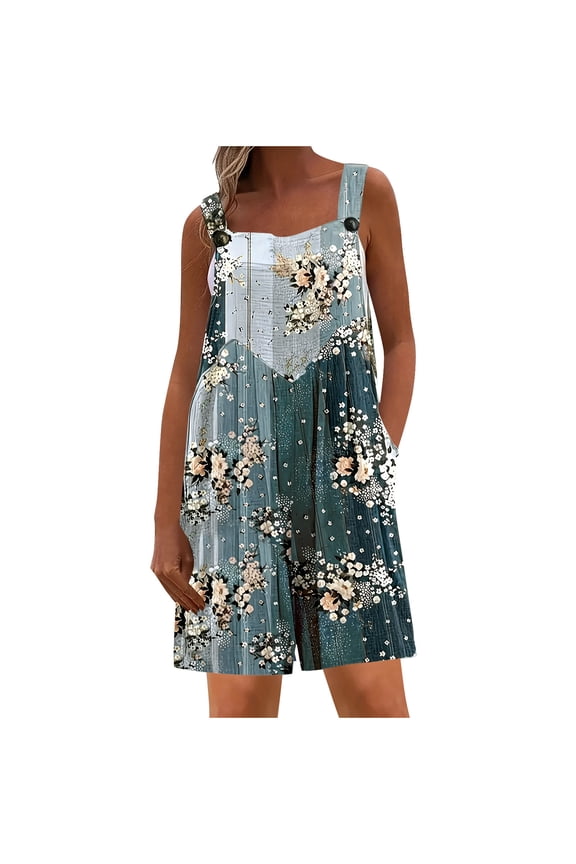 Halter Neck Romper for Woman, Loose-fitting with Beach Print and Pockets, Lightweight and Comfortable for Summer Vacation and Casual Wear
