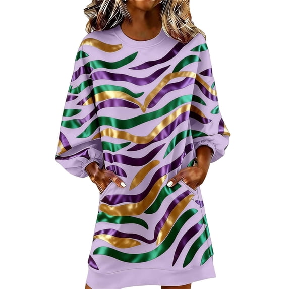 Haivin Ladies' Carnival printed round neck long sleeved dress, long sleeved round neck dress