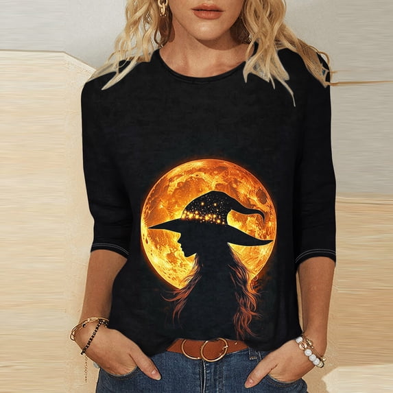 Haivin Ladies Fshion Crew Neck Shirts 3/4 Sleeve Halloween Fall Outfits ...