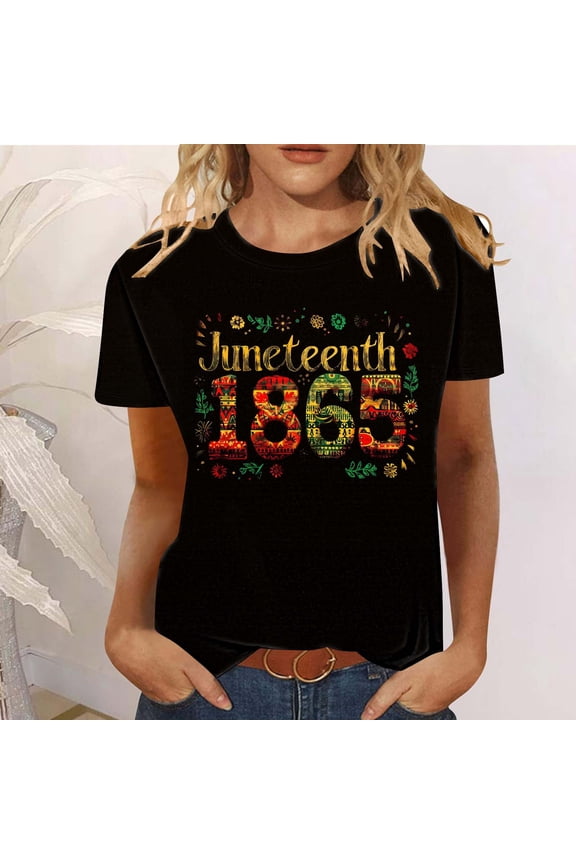 Ladies Independence Day Day Printed Round Neck Short Sleeve T-shirt Loose