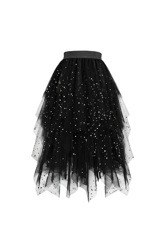 Long Tulle Skirts for Women Fairy Elastic High Waist Pleated A-Line Flared Midi Skirts Party Evening Tutu Skirt