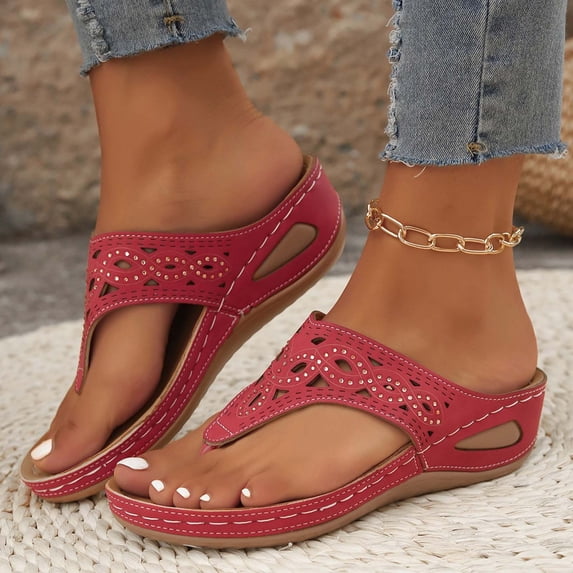 Haivin Sandals for Women, Dressy Flip Flops with Rhinestone Wedge, Comfortable Thong Sandals for Beach, Party, Daily Wear