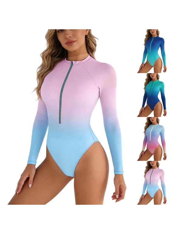 Surfing Long Sleeve Swimsuits for Women - One Piece Rash Guard Swimsuit Women, Beach Full Coverage Bathing Suit