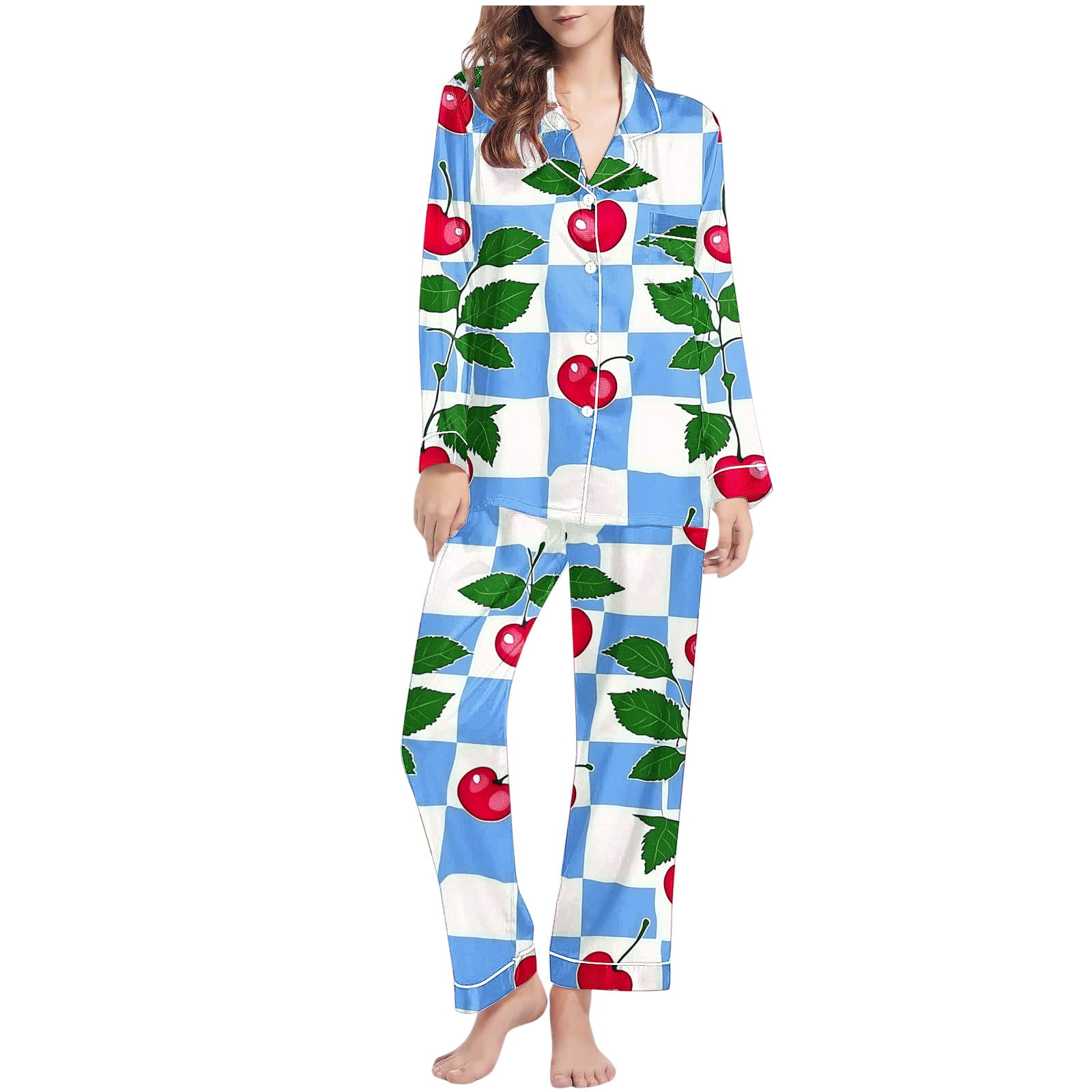 Haivin Valentine Pajamas Women Lapel Collared Cute Bow Printed 2 Piece ...