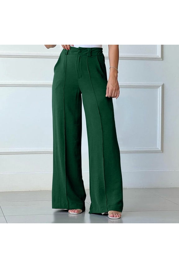 Wide Leg Pants for Woman, Casual Solid Color Pleated with Semi-Elastic Waist, for Daily Wear