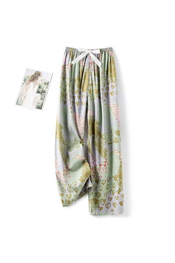Wide Leg Pants for Women, Lightweight Casual Fashion Printed, Cotton Rayon Blend Trousers for Summer Wear