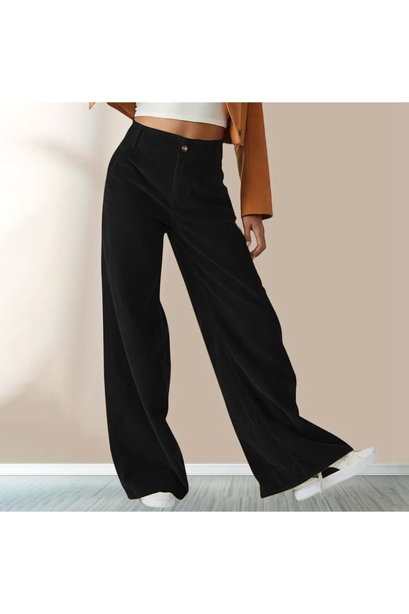 Women' High Waisted Loose Casual Pocket Straight Leg Wide Leg Pants Long Pants