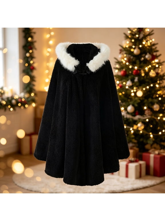 Women'S Fall/Winter V-Neck Hooded Casual Hooded Cape Casual Coat