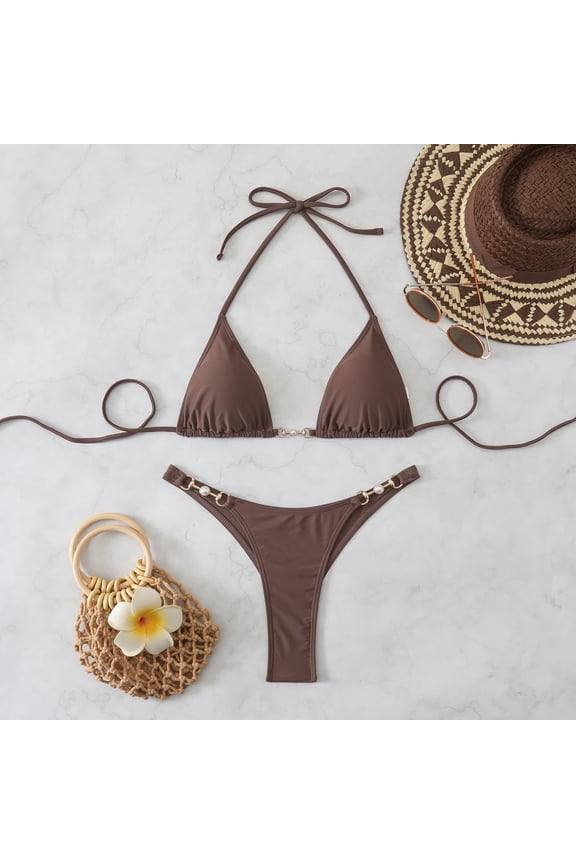 Women's Bikini Swimsuit, High Waist with Adjustable Drawstring, Push Up Two Piece Set for Beach and Swimming